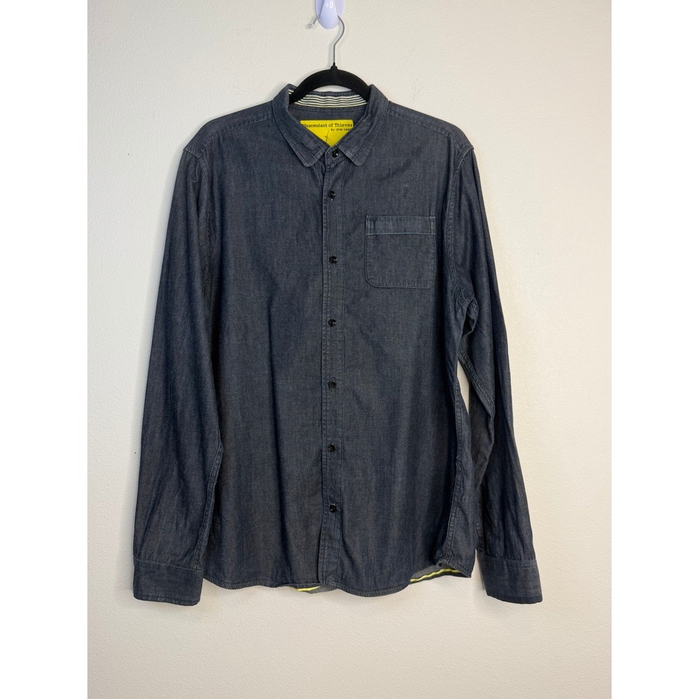 Descendant of Thieves Men Blue Cotton Button Down Shirt XL Season 11 Dres Ladro